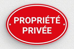 Plaque propriété privée - Plaque ovale propriété privée - 210 x 140 mm - PVC - rouge-blanc - screws - signparti-panneau-prive-037-1