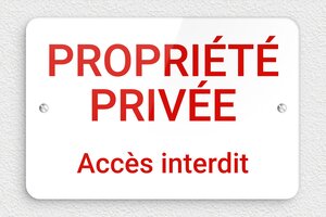 Plaque propriété privée - Plaque propriété privée accès interdit - 210 x 140 mm - Plexiglass - blanc-rouge - screws - signparti-panneau-prive-041-1