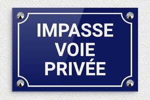 Panneau voie privée sans issue - Plaque impasse voie privée - 210 x 140 mm - Plexiglass - bleu-blanc - screws-caps - signparti-panneau-prive-impasse-006-1