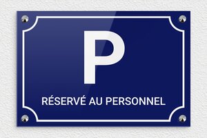 Panneau ne pas stationner - Plaque parking réservé au personnel - 300 x 200 mm - Plexiglass - bleu-blanc - screws-caps - signparti-panneau-stationnement-004-1