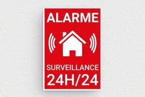 Autocollant alarme maison - Plaquette alarme surveillance - 35 x 50 mm - PVC - rouge-blanc - glue - signparti-panneau-surveillance-alarme-autocollant-001-3