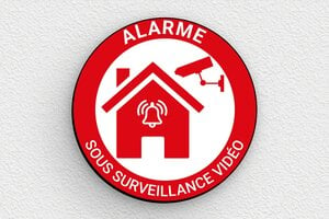 Panneau maison sous surveillance - Plaque ronde alarme - 50 x 50 mm - PVC - custom - glue - signparti-panneau-surveillance-alarme-autocollant-004-1