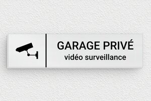 Plaque garage sous video surveillance - Plaque garage privé - 100 x 25 mm - Aluminium - brosse - glue - signparti-panneau-surveillance-garage-002-1