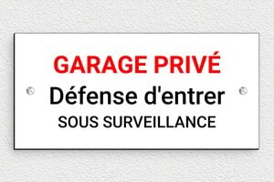 Plaque garage sous video surveillance - Plaque garage privé - 210 x 100 mm - PVC - custom - screws - signparti-panneau-surveillance-garage-006-1