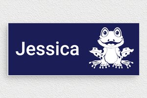 Plaque de porte grenouille - signparti-porte-animaux-grenouille-002-1 - 150 x 60 mm - bleu-marine-blanc - glue - signparti-porte-animaux-grenouille-002-1