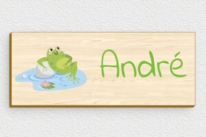 Plaque de porte grenouille - signparti-porte-animaux-grenouille-004-3 - 150 x 60 mm - erable - glue - signparti-porte-animaux-grenouille-004-3