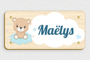 Plaque de porte ourson pour enfant - signparti-porte-animaux-ourson-002-1 - 210 x 100 mm - erable - screws - signparti-porte-animaux-ourson-002-1