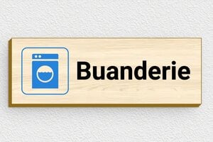 Plaque de porte autocollante - Plaquette de buanderie en bois - 100 x 35 mm - Bois - erable - glue - signparti-porte-buanderie-002-1