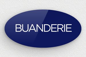 Plaque de porte buanderie personnalisée - Panneau ovale de buanderie - 120 x 60 mm - Plexiglass - bleu-blanc - glue - signparti-porte-buanderie-008-1