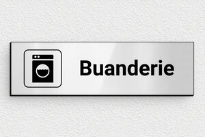 Plaque de porte buanderie personnalisée - Plaquette de porte de buanderie - 120 x 35 mm - PVC - gris-brillant-noir - glue - signparti-porte-buanderie-009-1