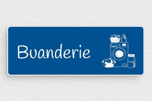 Plaque de porte buanderie personnalisée - Panneau de porte de buanderie en PVC - 140 x 50 mm - PVC - bleu-blanc - glue - signparti-porte-buanderie-013-1