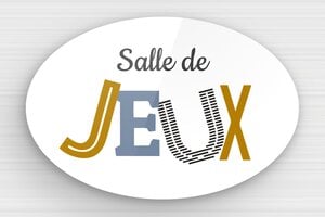 Plaque de porte salle de jeux - Panneau ovale salle de jeux - 210 x 140 mm - Plexiglass - custom - glue - signparti-porte-salle-de-jeux-003-1