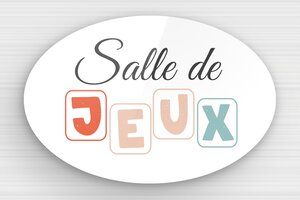 Plaque de porte salle de jeux - Plaque ovale de porte de salle de jeux - 210 x 140 mm - Plexiglass - custom - glue - signparti-porte-salle-de-jeux-004-1