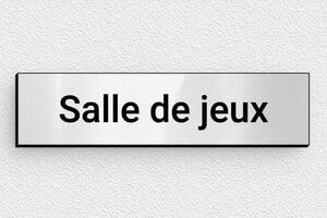 Plaque de porte salle de jeux - Plaquette salle de jeux - 100 x 25 mm - PVC - gris-brillant-noir - glue - signparti-porte-salle-de-jeux-007-1