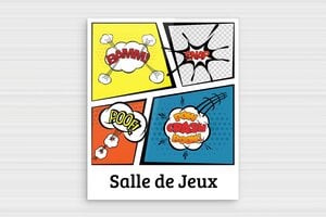 Plaque de porte salle de jeux - Panneau salle de jeux - 150 x 180 mm - Plexiglass - custom - glue - signparti-porte-salle-de-jeux-010-1