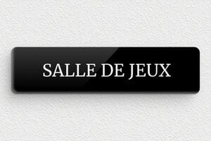 Plaque de porte salle de jeux - Plaquette de porte de salle de jeux - 100 x 25 mm - Plexiglass - noir-blanc - glue - signparti-porte-salle-de-jeux-012-1