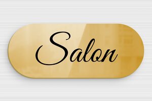 Plaque de porte salon - Plaque de porte salon en laiton - 150 x 60 mm - Laiton - poli - glue - signparti-porte-salon-008-1