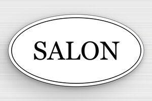 Plaque de porte salon - Panneau ovale de porte pour salon - 150 x 80 mm - PVC - blanc-noir - glue - signparti-porte-salon-009-1