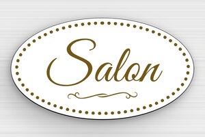 Plaque de porte salon - Plaque ovale de porte salon - 135 x 75 mm - PVC - custom - glue - signparti-porte-salon-013-1