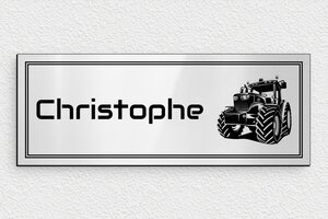 Plaque de porte tracteur - signparti-porte-tracteur-005-1 - 210 x 80 mm - gris-brillant-noir - glue - signparti-porte-tracteur-005-1