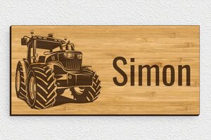 Plaque de porte tracteur - signparti-porte-tracteur-005-3 - 210 x 100 mm - bambou - glue - signparti-porte-tracteur-005-3