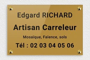 Plaque Artisan - signpro-artisan-001-0 - 300 x 200 mm - or-fonce-noir - screws-caps - signpro-artisan-001-0