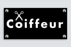 Plaque Coiffeur - signpro-coiffeur-001-4 - 300 x 150 mm - noir-blanc - screws-caps - signpro-coiffeur-001-4