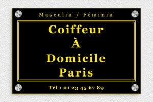 Plaque Coiffeur - signpro-coiffeur-002-4 - 300 x 200 mm - noir-jaune - screws-caps - signpro-coiffeur-002-4