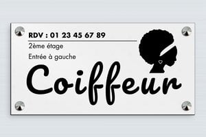 Plaque Professionnelle Coiffeur - signpro-coiffeur-003-4 - 300 x 150 mm - gris-noir - screws-caps - signpro-coiffeur-003-4