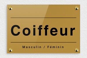 Plaque Professionnelle Coiffeur - signpro-coiffeur-004-4 - 300 x 200 mm - or-fonce-noir - screws-caps - signpro-coiffeur-004-4