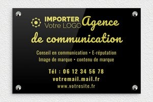 Plaque Agence - signpro-communication-002-4 - 300 x 200 mm - noir-jaune - screws-caps - signpro-communication-002-4