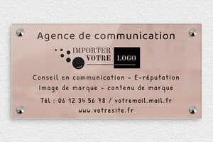 Plaque Agence - signpro-communication-003-4 - 300 x 150 mm - miroir-rose-noir - screws-caps - signpro-communication-003-4