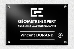 Plaque Professionnelle Géomètre - signpro-expert-geometre-003-0 - 300 x 200 mm - noir - screws-caps - signpro-expert-geometre-003-0