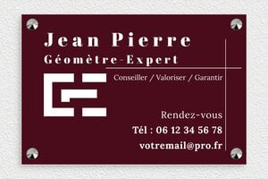 Plaque Géomètre - signpro-expert-geometre-003-4 - 300 x 200 mm - bordeau-blanc - screws-caps - signpro-expert-geometre-003-4