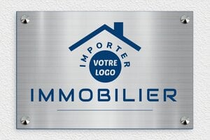 Plaque Agence - signpro-immobilier-001-4 - 300 x 200 mm - acier-bleu - screws-caps - signpro-immobilier-001-4