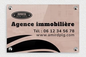 Plaque Agence - signpro-immobilier-004-4 - 300 x 200 mm - miroir-rose-noir - screws-caps - signpro-immobilier-004-4