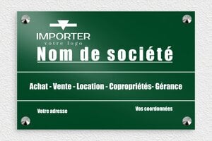 Plaque Agence Immobilière - signpro-immobilier-005-4 - 300 x 200 mm - vert - screws-caps - signpro-immobilier-005-4