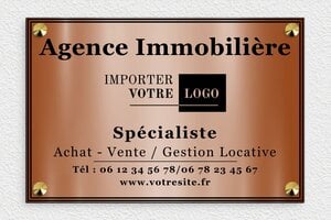 Plaque Agence Immobilière - signpro-immobilier-006-4 - 300 x 200 mm - cuivre-noir - screws-caps - signpro-immobilier-006-4
