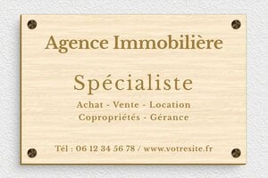 Plaque Agence Immobilière - signpro-immobilier-008-4 - 300 x 200 mm - erable - screws-spacer - signpro-immobilier-008-4