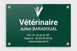 Plaque Professionnelle Plexiglass Verte - veterinaire-005-4 - 300 x 200 mm - vert-blanc - screws-caps - veterinaire-005-4