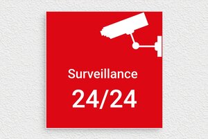 Panneau attention établissement sous video surveillance - Plaque surveillance 24h - 150 x 150 mm - PVC - rouge-blanc - glue - video-surveillance-001-2