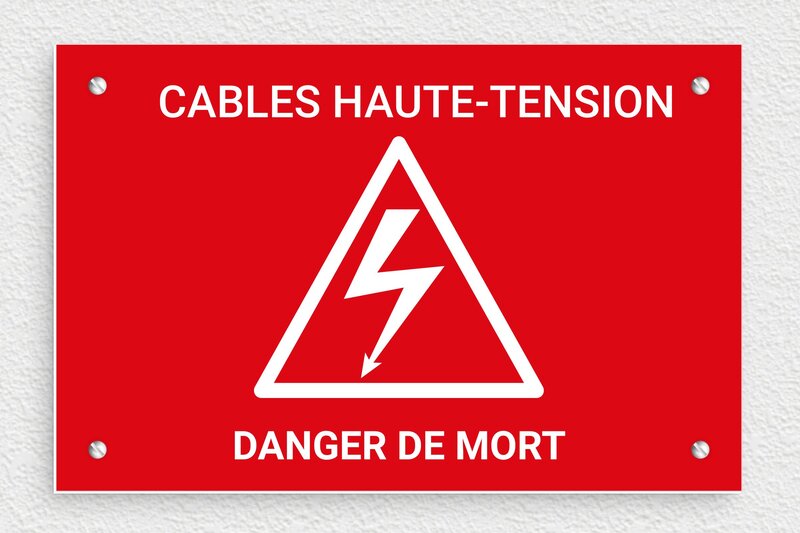 Marquage industriel - Panneau câbles haute-tension danger de mort - 230 x 150 mm - PVC - rouge-blanc - screws - marquage-industriel-001-2