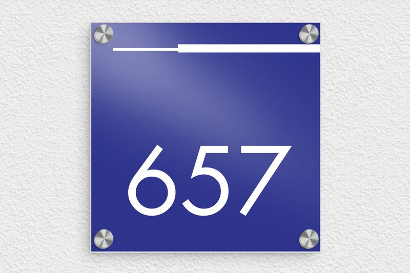 Plaque bleue numéro de maison  - Aluminium - 150 x 150 mm - bleu - screws-caps - num-maison-006-1