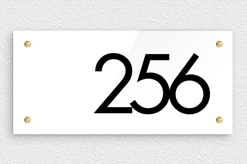 Numéro de maison blanc  - Plexiglass - 210 x 100 mm - blanc-noir - screws - num-maison-blanc-004-1