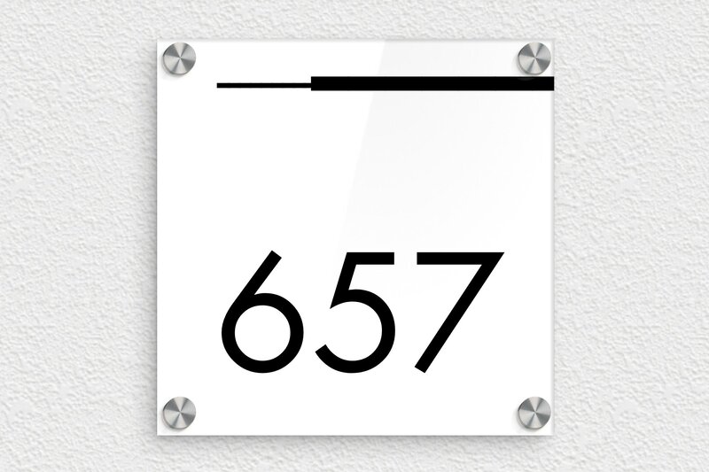 Numéro de maison blanc  - Plexiglass - 150 x 150 mm - blanc-noir - screws-caps - num-maison-blanc-006--1