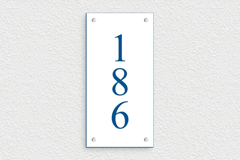 Numéro de maison blanc  - PVC - 100 x 200 mm - blanc-bleu - screws - num-maison-blanc-006-1