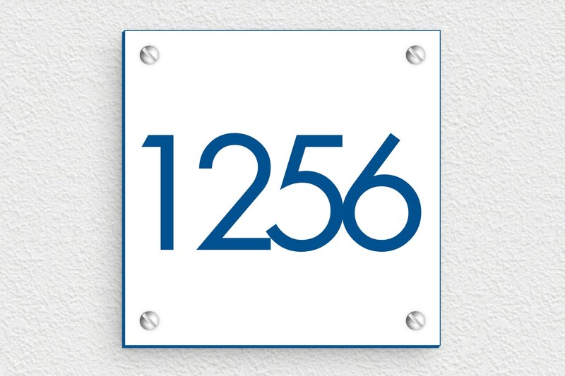 Numéro de maison blanc  - PVC - 100 x 100 mm - blanc-bleu - screws - num-maison-blanc-007--1
