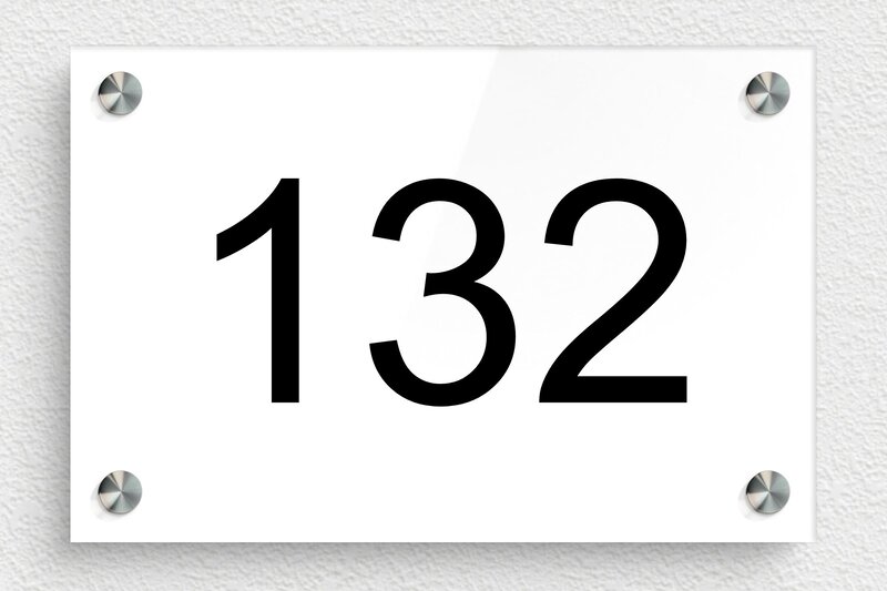 Numéro de maison blanc  - Plexiglass - 210 x 140 mm - blanc-noir - screws-spacer - num-maison-blanc-018-1