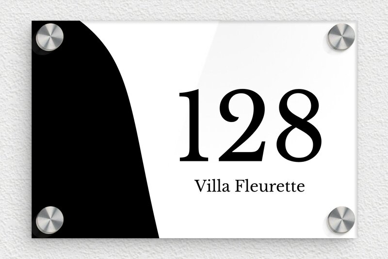 Numéro de maison blanc  - Plexiglass - 150 x 100 mm - blanc-noir - screws-caps - num-maison-blanc-022-1