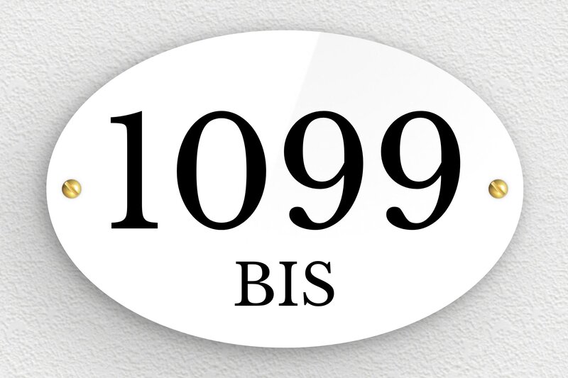 Numéro de maison blanc  - Plexiglass - 150 x 100 mm - blanc-noir - screws - num-maison-blanc-023-1